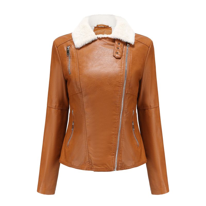 TIOZONEY - Chaqueta de PU con cuello cálido para mujer - Amarillo