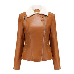 TIOZONEY - Chaqueta de PU con cuello cálido para mujer - Amarillo