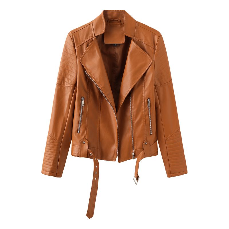 TIOZONEY - Chaqueta de PU con cuello en V de mujer - Amarillo