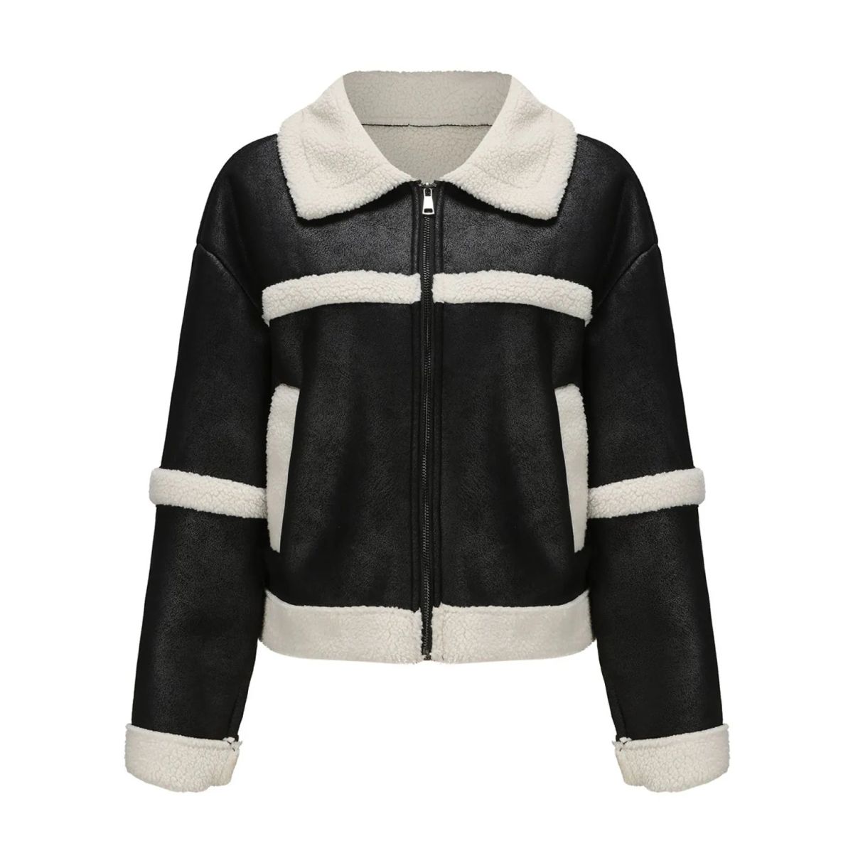 TIOZONEY - Chaqueta de PU acolchada de moda para mujer - Negro
