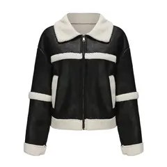 TIOZONEY - Chaqueta de PU acolchada de moda para mujer - Negro