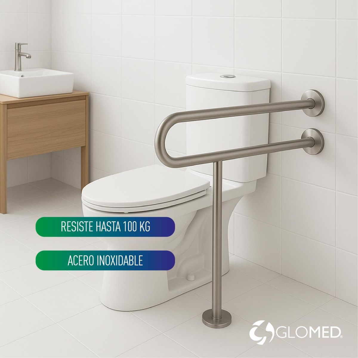 GLOMED - Barra De Muro Piso Acero Inoxidable MAXCARE