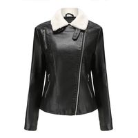 Chaqueta de PU con cuello cálido para mujer - Negro