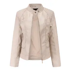 TIOZONEY - Chaqueta de PU casual PU cuello alto - Crema