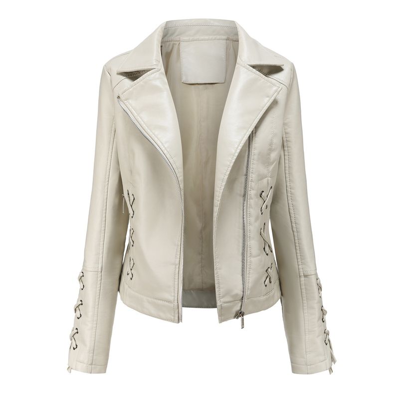 TIOZONEY - Chaqueta de PU cierre cruzado para mujer - Blanco