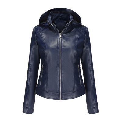 Imagen 1 del producto Chaqueta de PU con gorro desmontable para mujer - Azul
