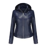 Chaqueta de PU con gorro desmontable para mujer - Azul