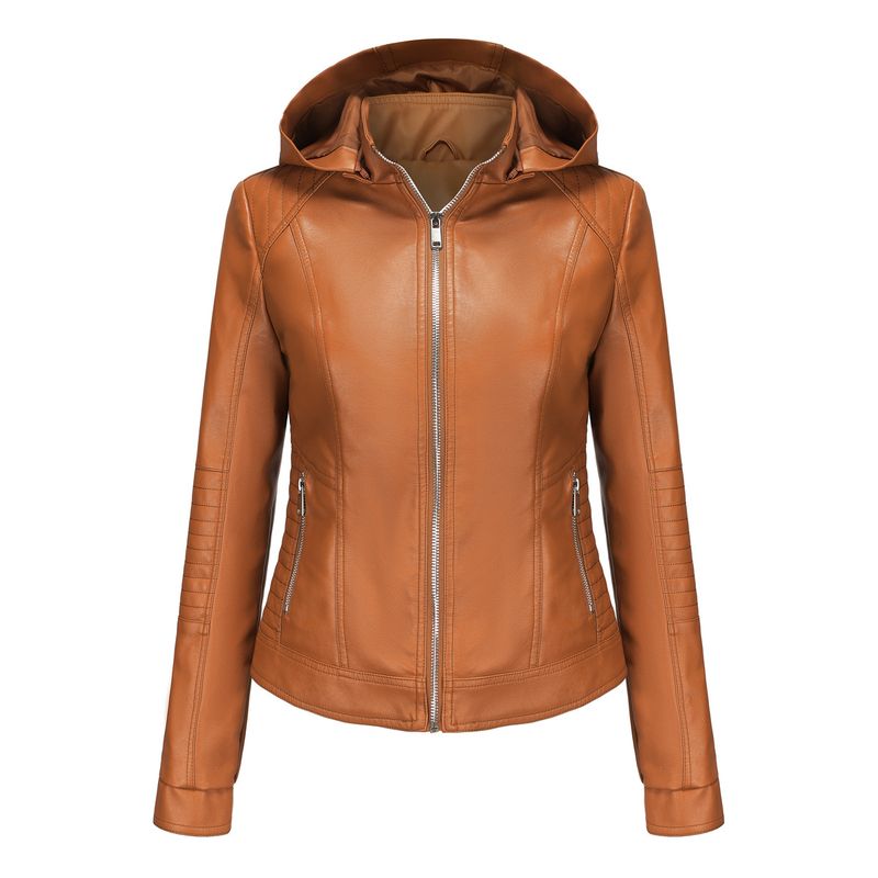 TIOZONEY - Chaqueta de PU con gorro desmontable para mujer - Amarillo
