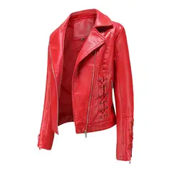 TIOZONEY - Chaqueta de PU cierre cruzado para mujer - Rojo