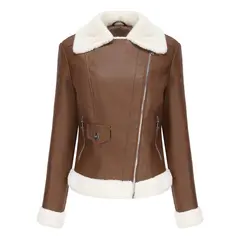 TIOZONEY - Chaqueta de PU cálida para mujer- Café
