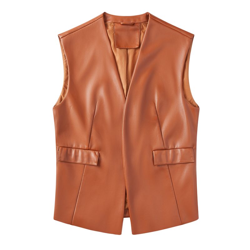 TIOZONEY - Gillet de PU para mujer - Café