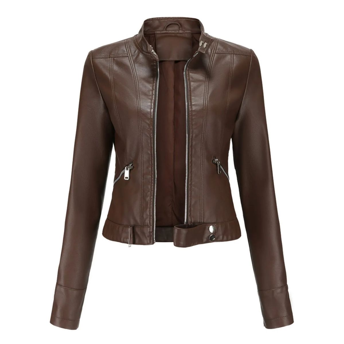 TIOZONEY - Chaqueta de PU para mujer - Café