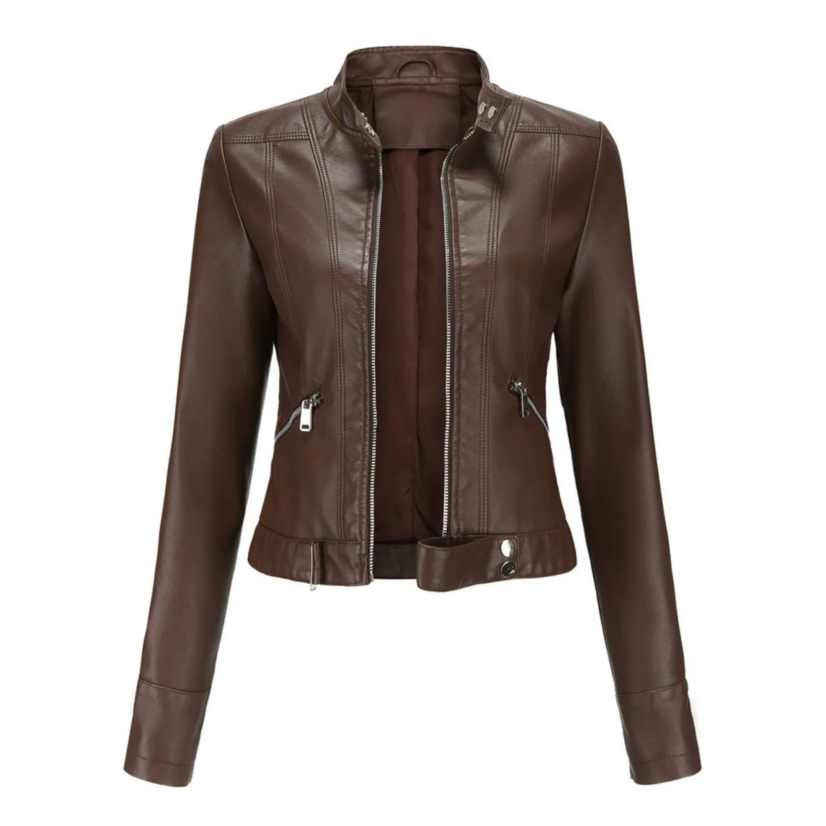 TIOZONEY - Chaqueta de PU para mujer - Café