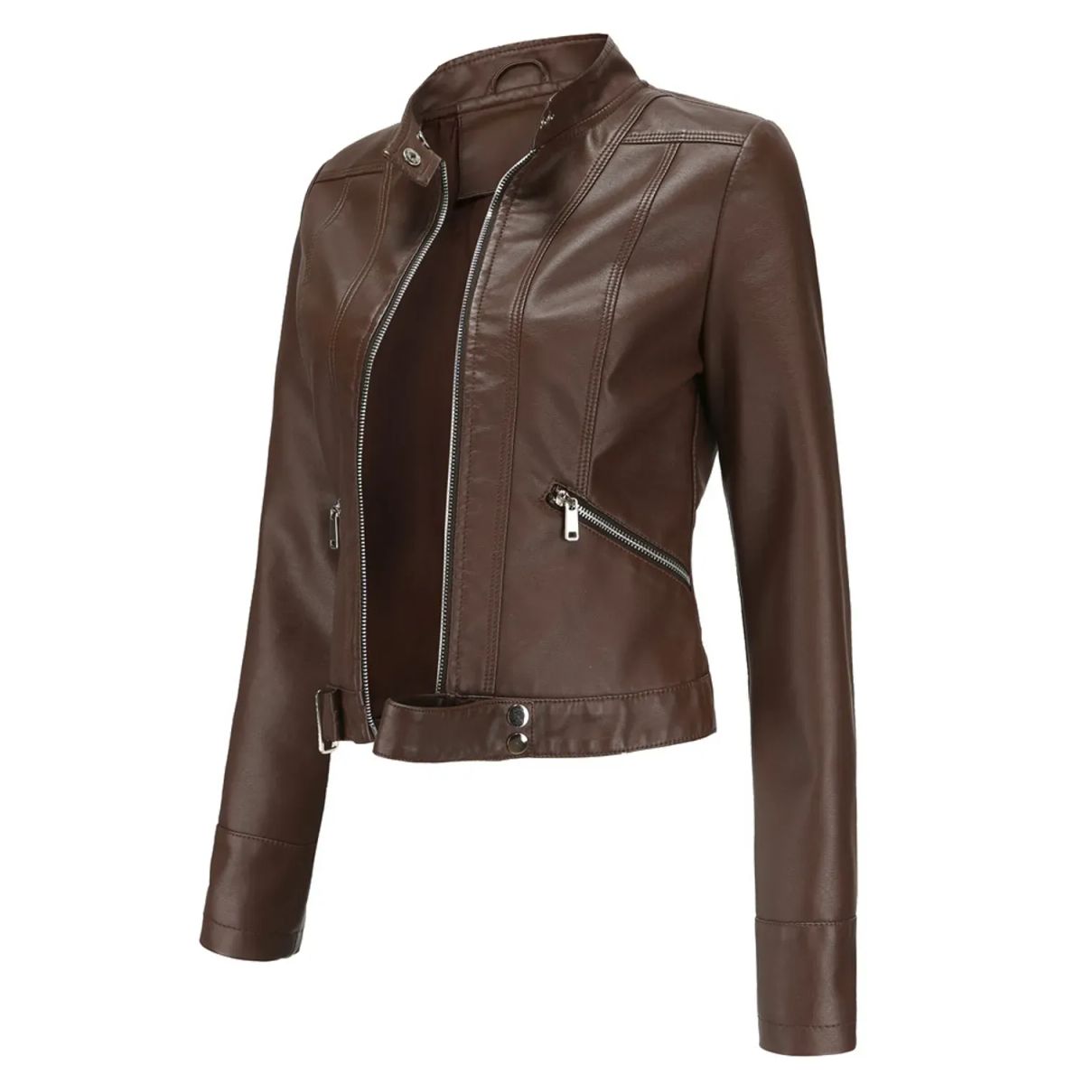 TIOZONEY - Chaqueta de PU para mujer - Café