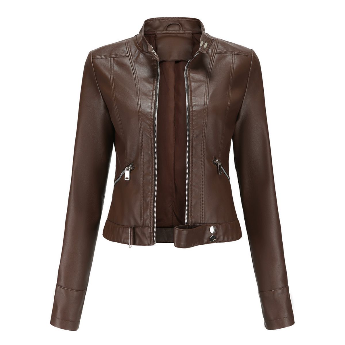 TIOZONEY - Chaqueta de PU para mujer - Café