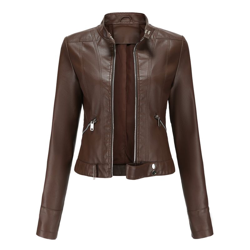 TIOZONEY - Chaqueta de PU para mujer - Café