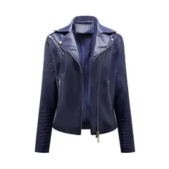 TIOZONEY - Chaqueta de PU cierre cruzado para mujer - Azul