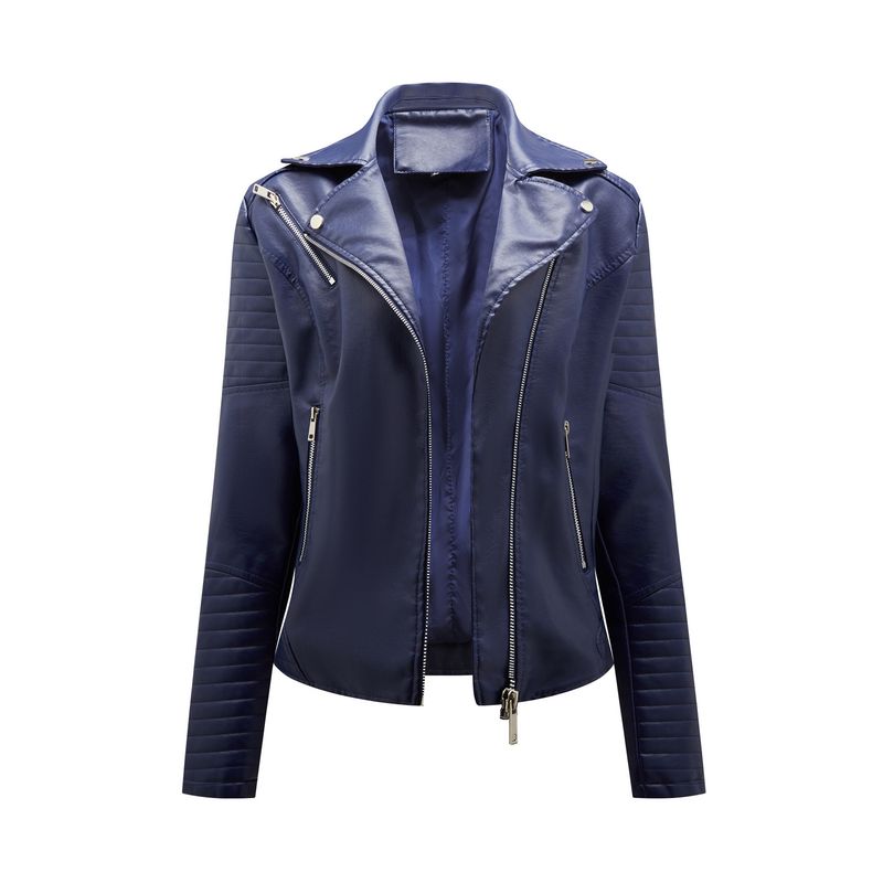 TIOZONEY - Chaqueta de PU cierre cruzado para mujer - Azul
