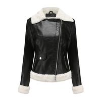 Chaqueta de PU cálida para mujer- Negro