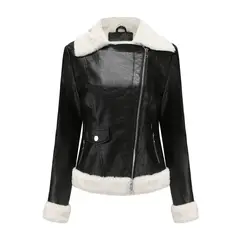TIOZONEY - Chaqueta de PU cálida para mujer- Negro