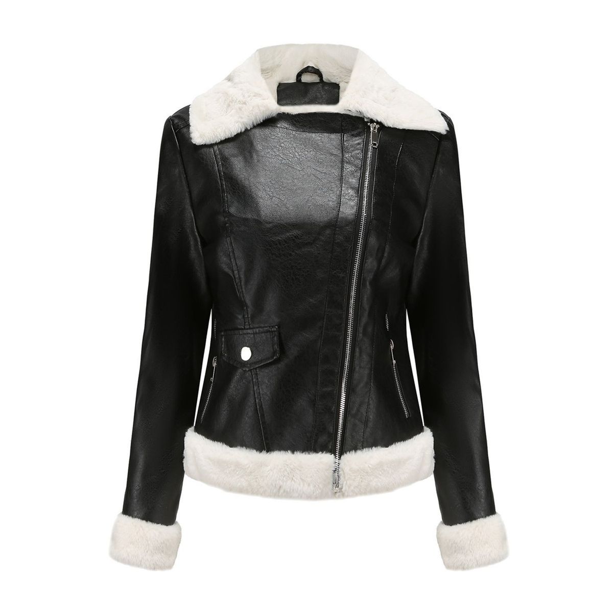 TIOZONEY - Chaqueta de PU cálida para mujer- Negro