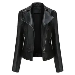 TIOZONEY - Chaqueta de PU y tachas para mujer - Negro