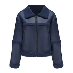 TIOZONEY - Chaqueta de PU acolchada de moda para mujer - Azul