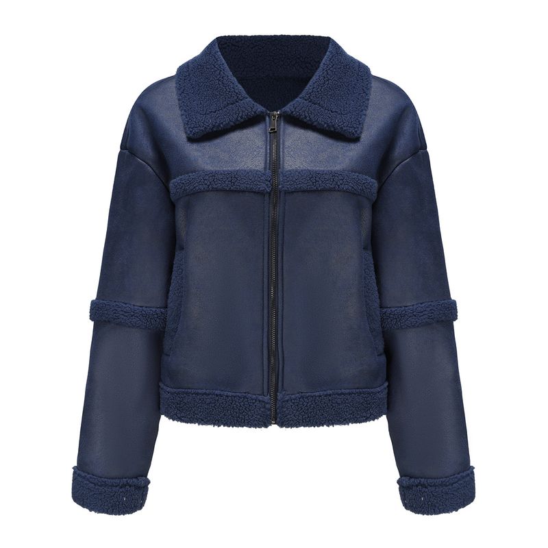 TIOZONEY - Chaqueta de PU acolchada de moda para mujer - Azul