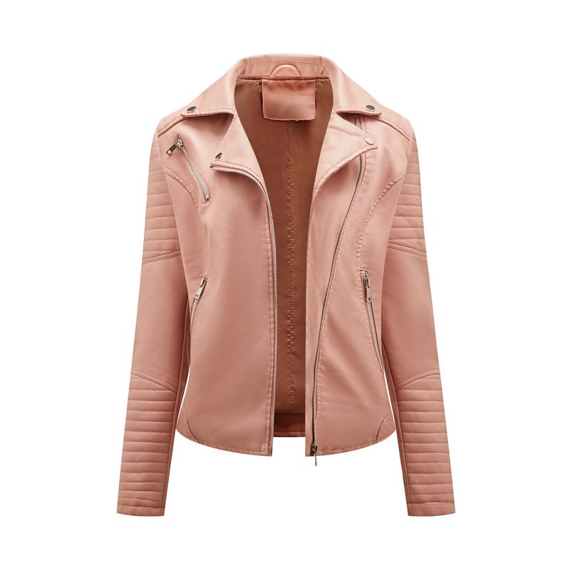 TIOZONEY - Chaqueta de PU cierre cruzado para mujer - Rosado Claro