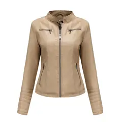 TIOZONEY - Chaqueta de PU casual PU cuello alto - Beige