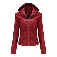 Chaqueta de PU para mujer con gorro desmontable - Rojo