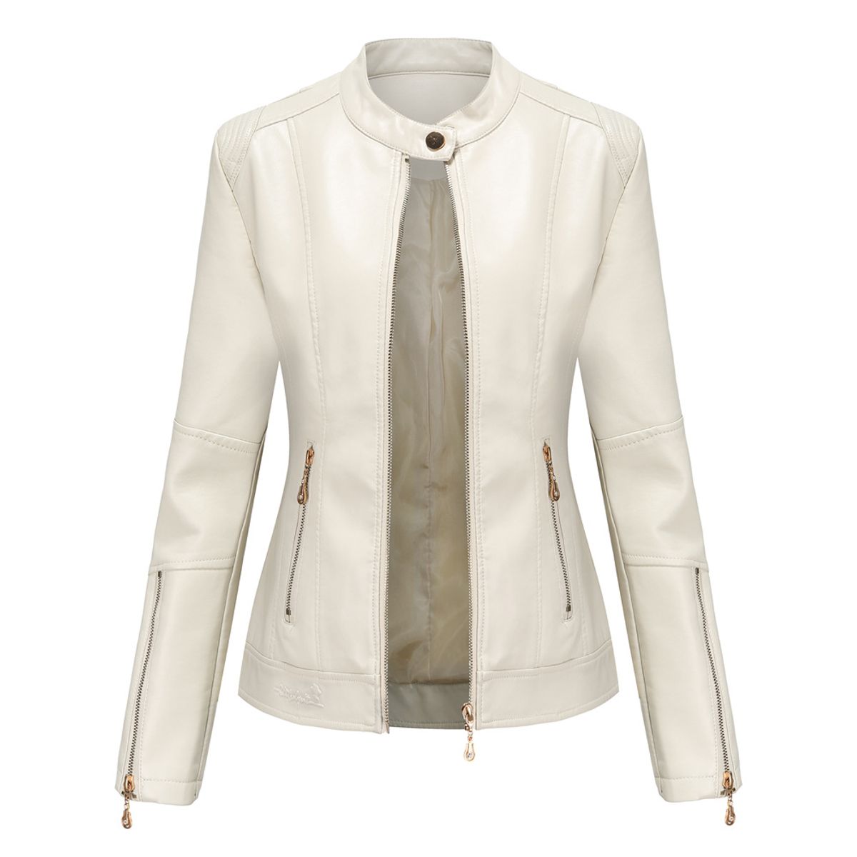 TIOZONEY - Chaqueta corta de PU para mujer- Blanco