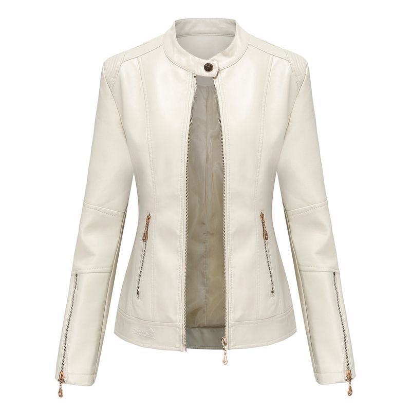 TIOZONEY - Chaqueta corta de PU para mujer- Blanco