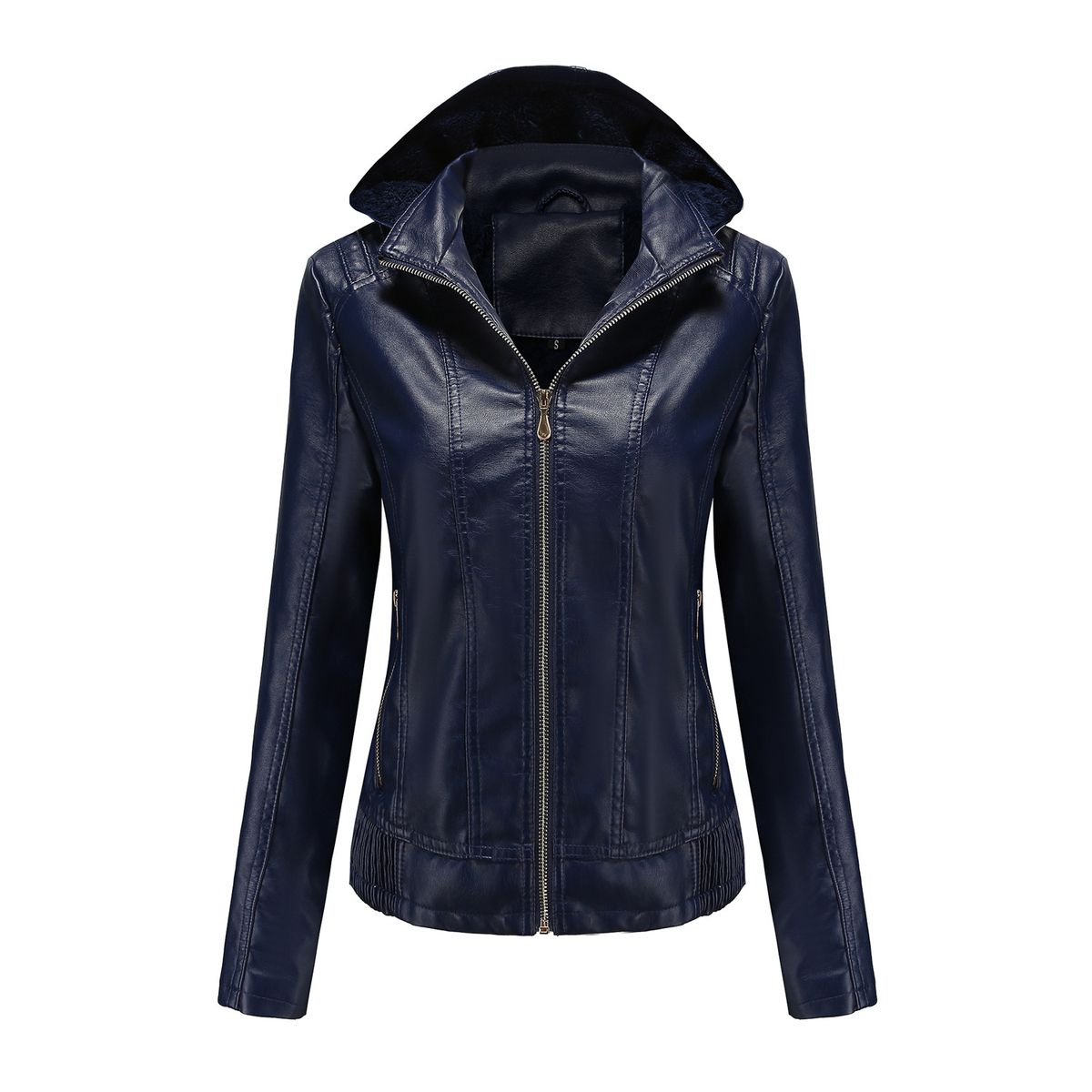 TIOZONEY - Chaqueta de PU para mujer con gorro desmontable - Azul