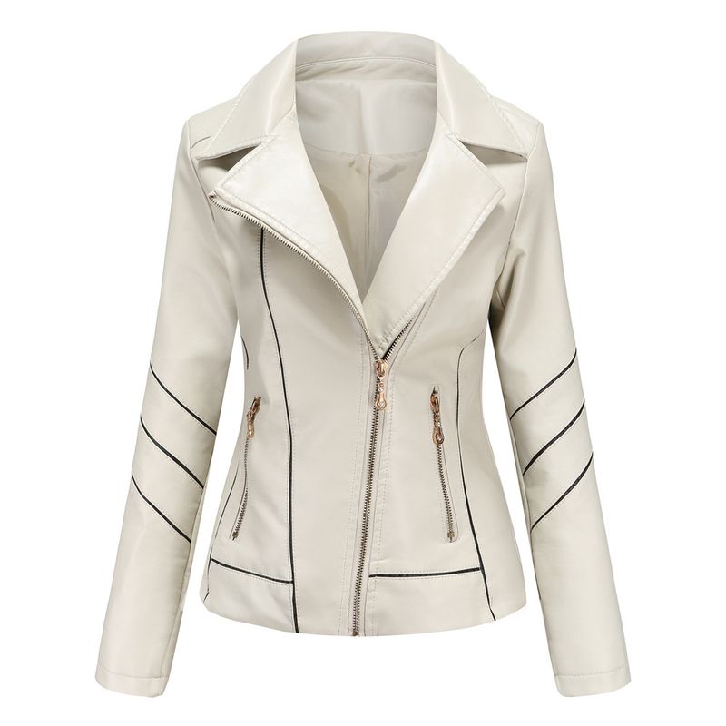 TIOZONEY - Chaqueta de PU a rayas para mujer- Blanco