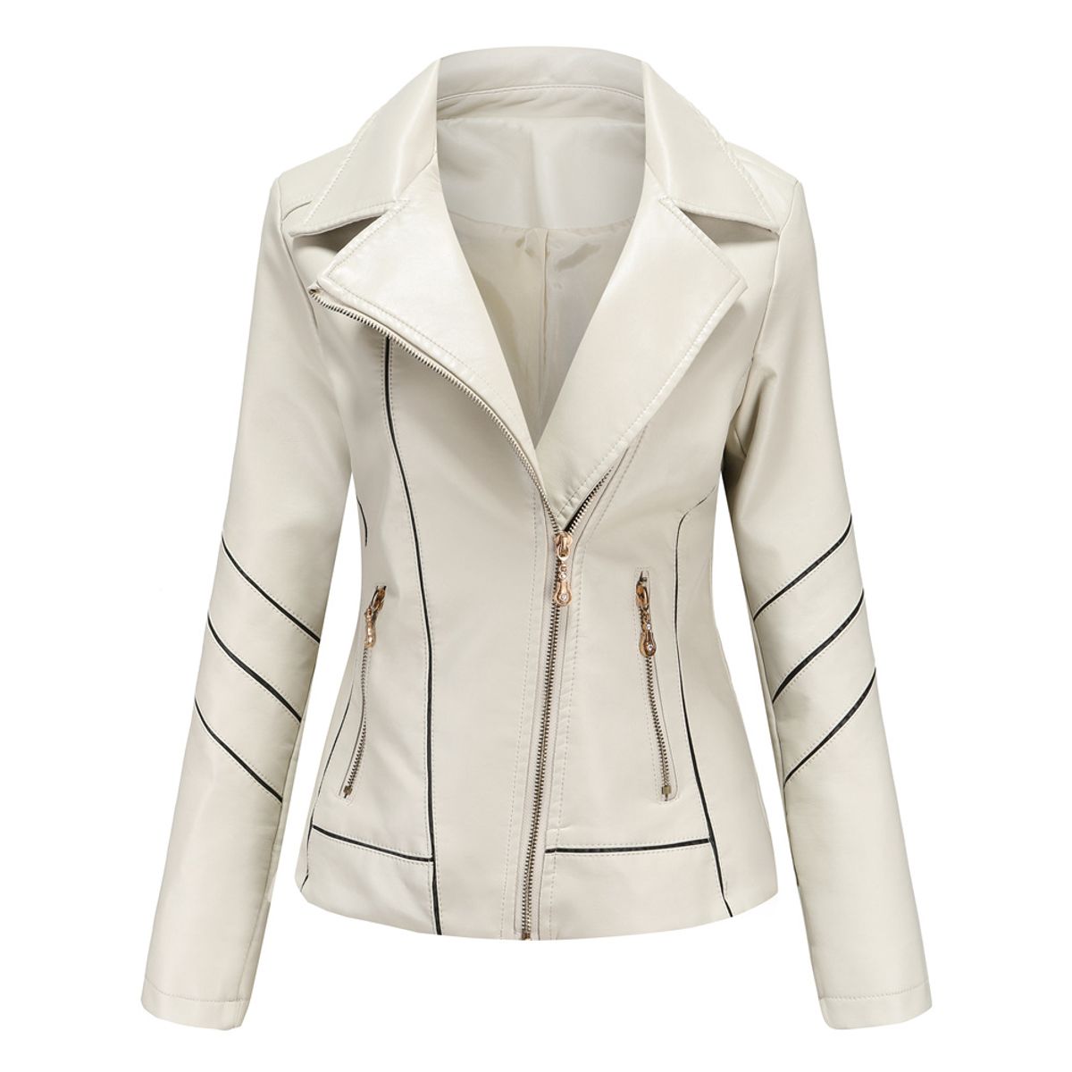 TIOZONEY - Chaqueta de PU a rayas para mujer- Blanco