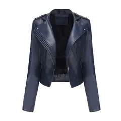 TIOZONEY - Chaqueta de PU de manga larga con tachas para mujer -Azul