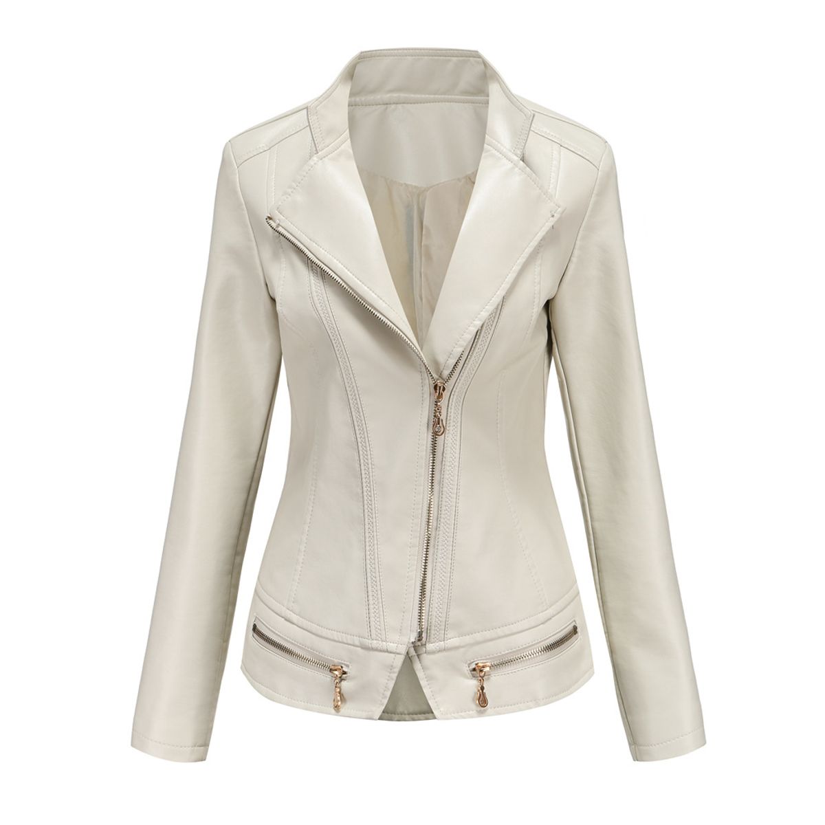 TIOZONEY - Chaqueta de PU  PU  para mujer - Beige