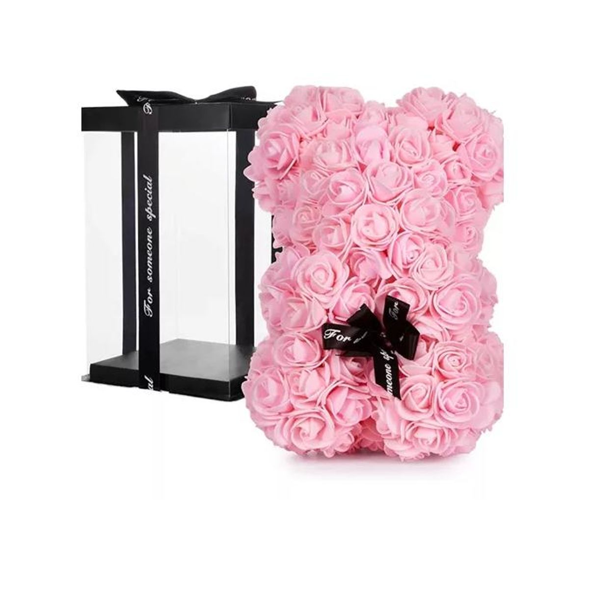 GENERICO - Oso de Flores Artificiales Osito de Rosas Rosado