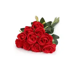 GENERICO - Pack de 12 Rosas Artificiales de Terciopelo en Color Rojo