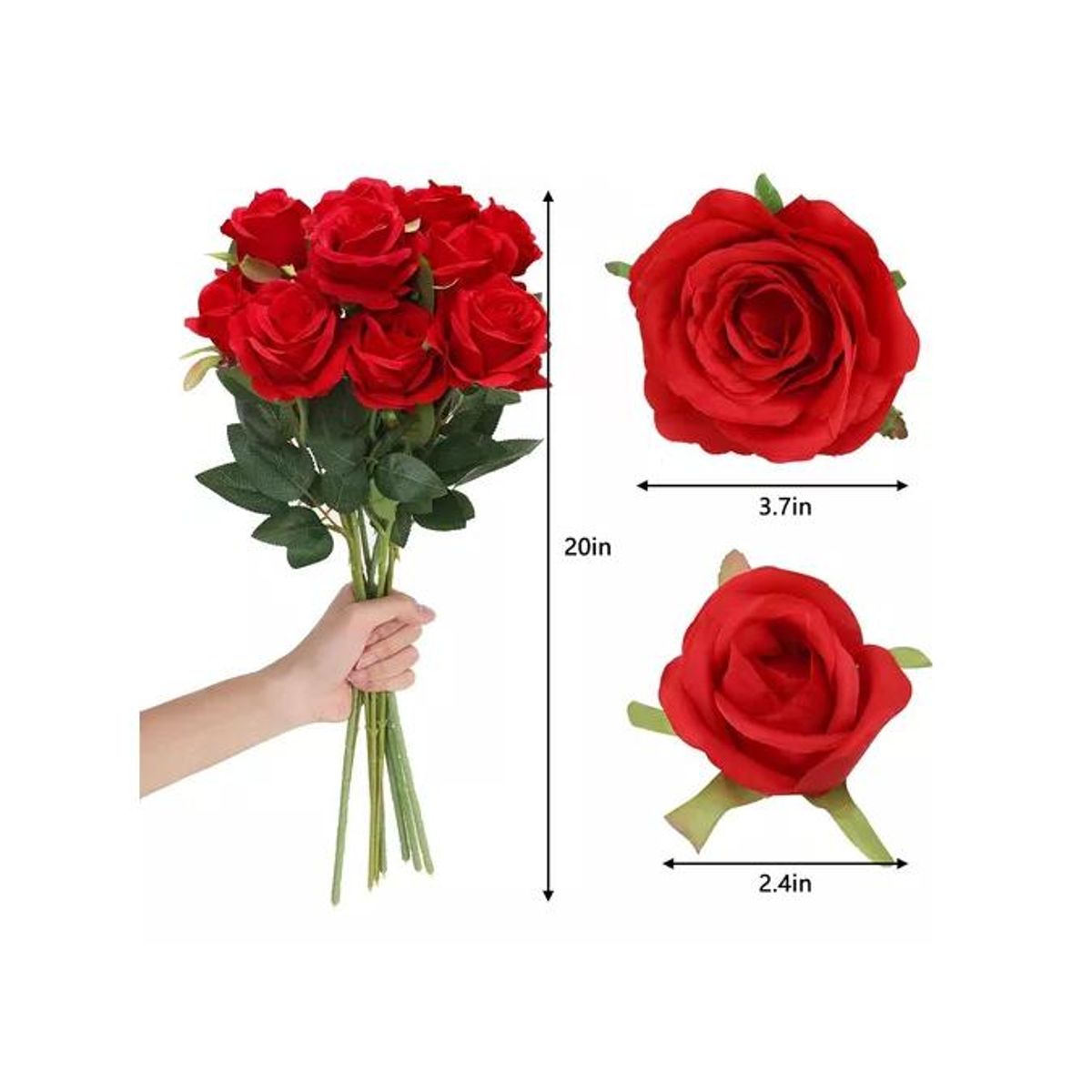 GENERICO - Pack de 12 Rosas Artificiales de Terciopelo en Color Rojo