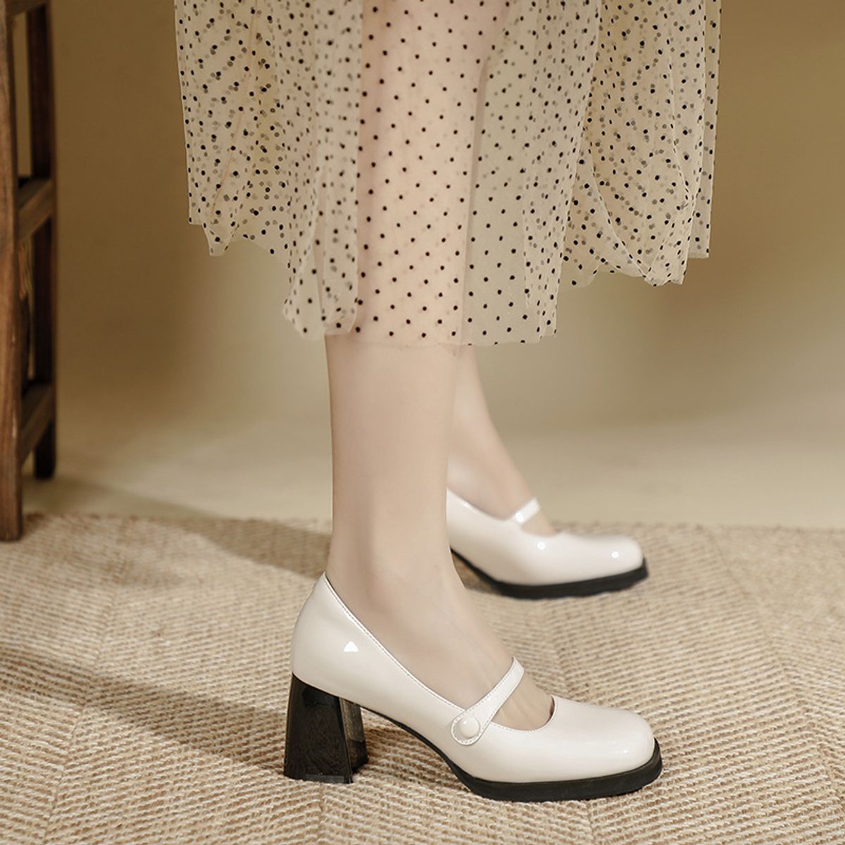 TIOZONEY - Zapatos de tacón beige para mujer