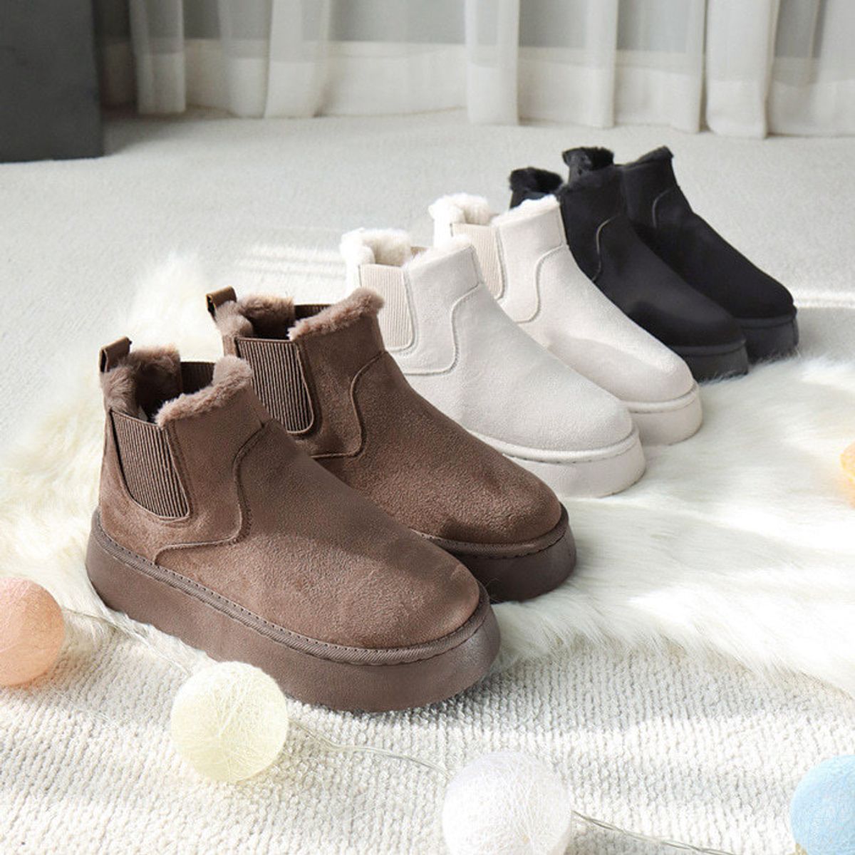 TIOZONEY - Botas de nieve cortas de felpa para mujer