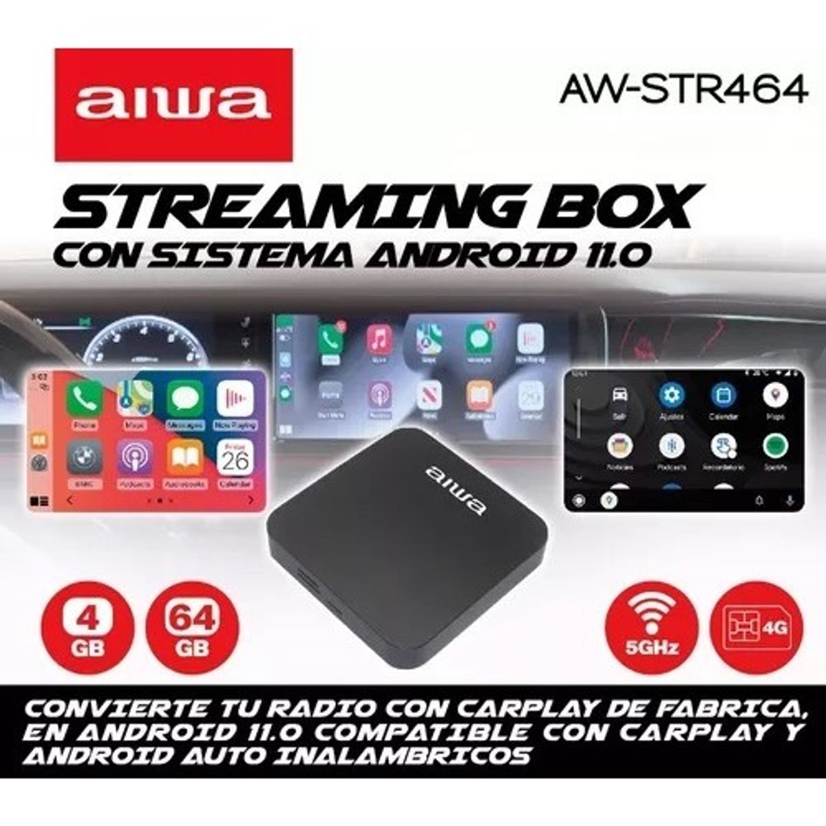 AIWA - Android Auto Y Carplay Inalambrico Aiwa Box Aw-str464