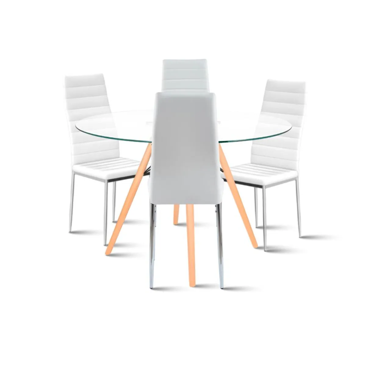 KLIK - Comedor Eames 100cm redonda vidrio + 4 Sillas Dining Liana Acolchadas Blancas