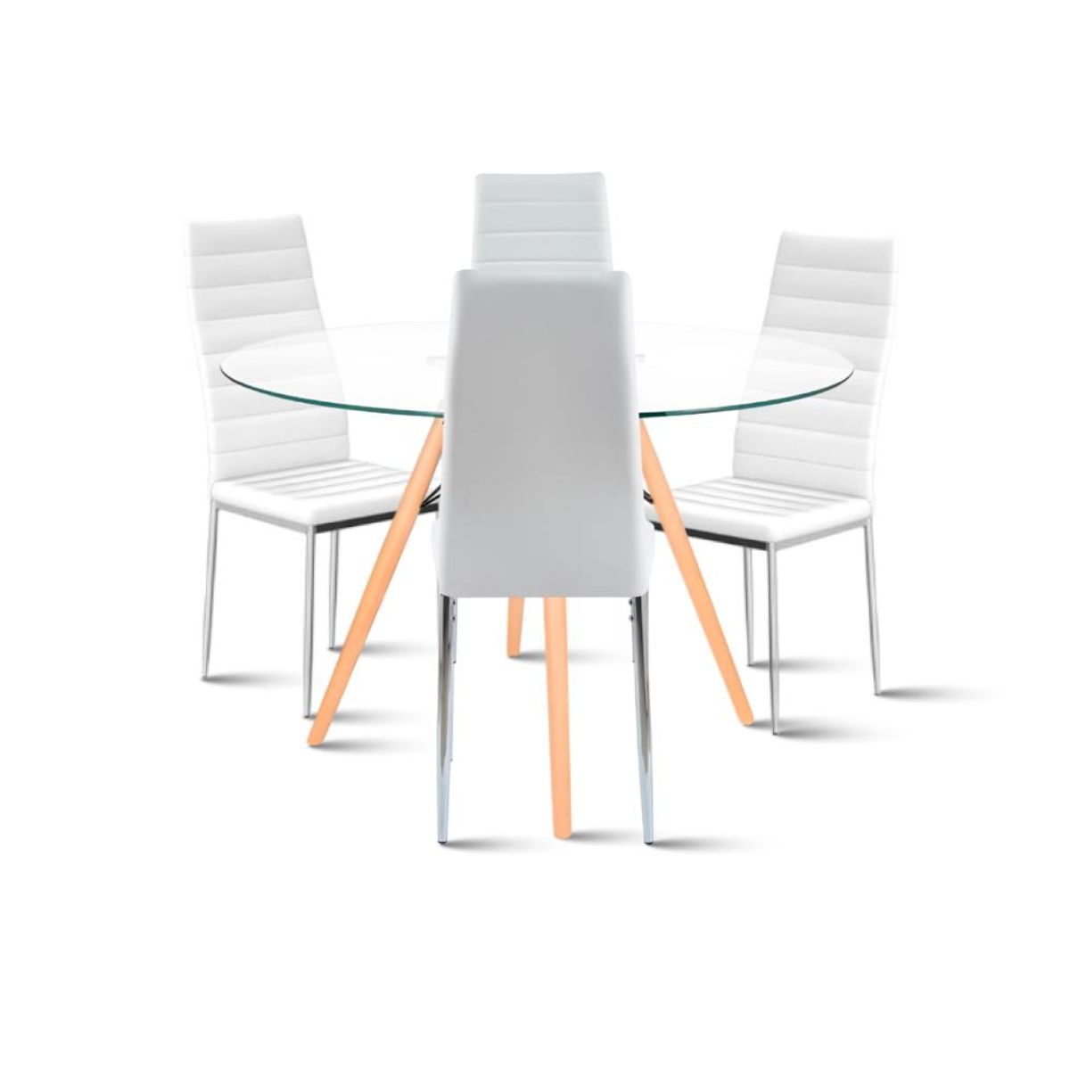 KLIK - Comedor Eames 100cm redonda vidrio + 4 Sillas Dining Liana Acolchadas Blancas