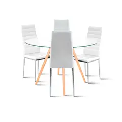 KLIK - Comedor Eames 100cm redonda vidrio + 4 Sillas Dining Liana Acolchadas Blancas