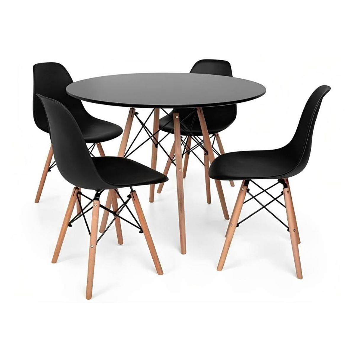 KLIK - Comedor Mesa Eames Redonda Negra 100cm + 4 Sillas Eames Negras