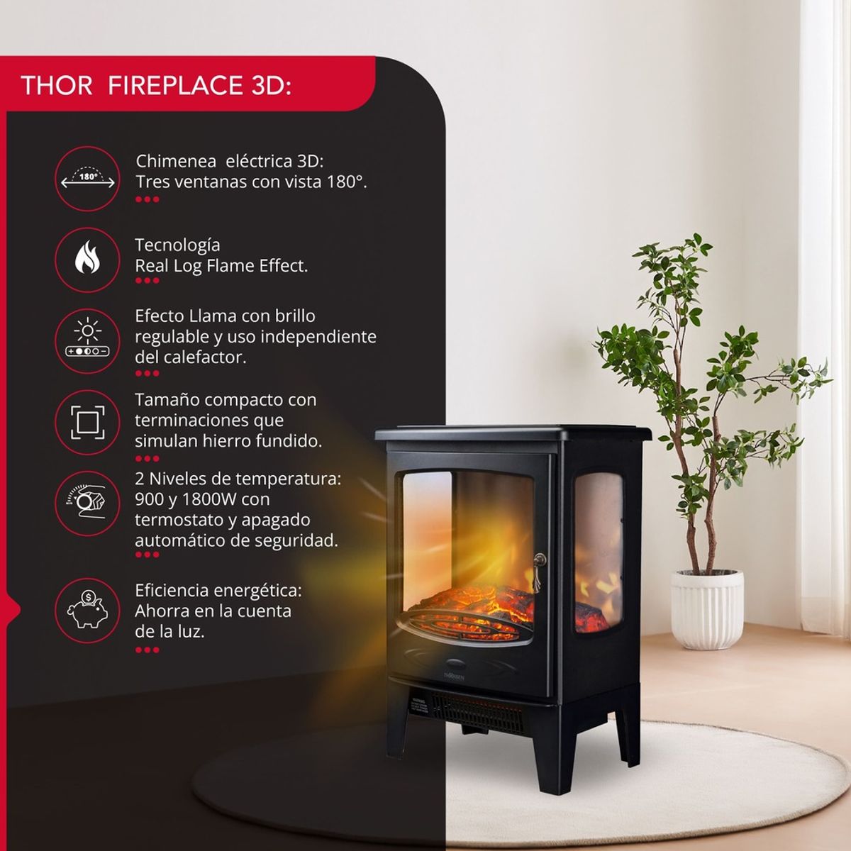 THORBEN - Chimenea eléctrica Thor Fireplace 3D.