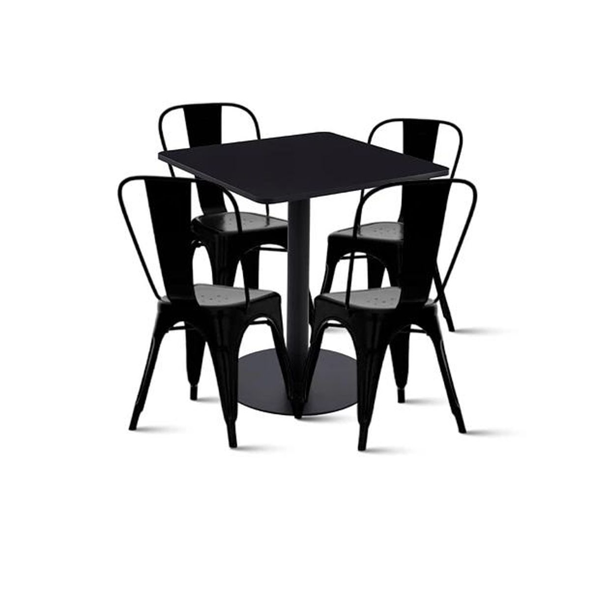 KLIK - Mesa restaurant 70x70 Tubo Metal cubierta MDF + 4 Sillas Tolix - Negra